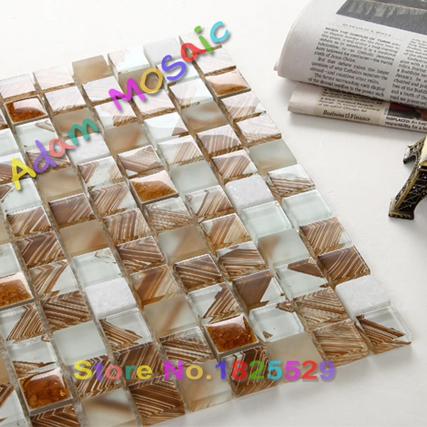 Painting Glass Brown Mosaic Tiles Bathroom Countertop Wall Tiles