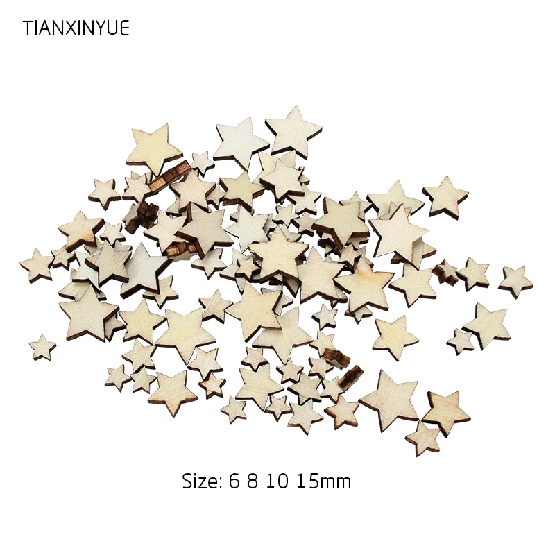 

TIANXINYUE 4 size 100 pcs Star button DIY Circular Wooden Buttons Laser Marking Wood Button Clothing Accessories