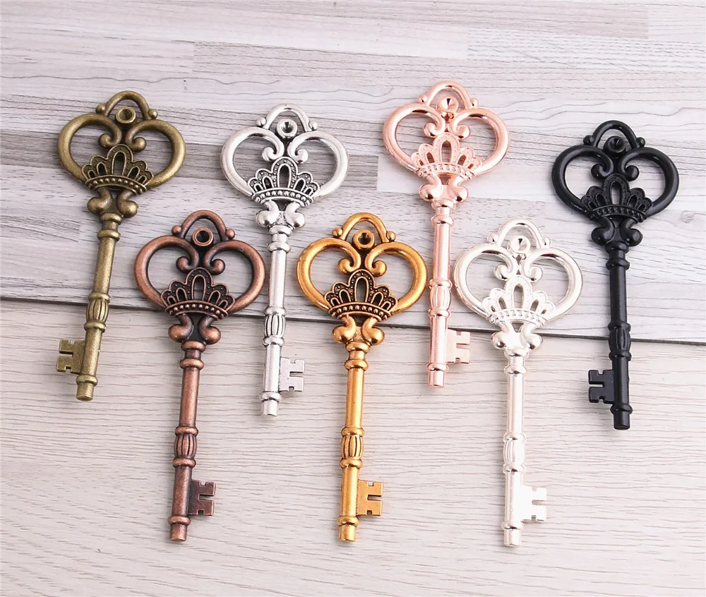 Sweet Bell 10 Pcs/lot 32*84mm Seven Color Metal Alloy Lovely Large Crown Key Charms Vintage Jewelry Keys Charms D0182-3