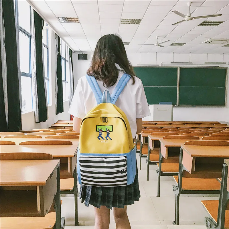 Menghuo School Backpacks for Teenage Girls Emboridery Women Canvas Backpack Female Cute Japan and Korean Backpack Travel BagsCURO3171