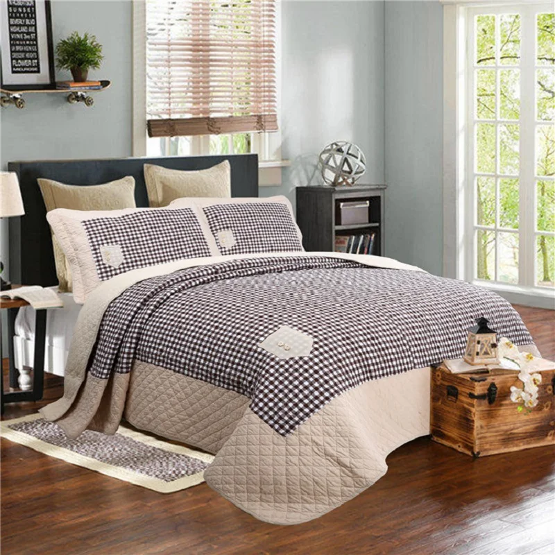 Simple Bedspread Quilt Set 3PCS Quilted Bedding Washed Cotton Quilts ...
