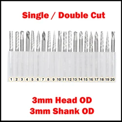 1 Set 3mm Shank OD 3mm Head OD Sinlge Cut CNC Tool Grinder Tungsten Carbide Woodwork Milling Cutter Polishing Head Rotary File