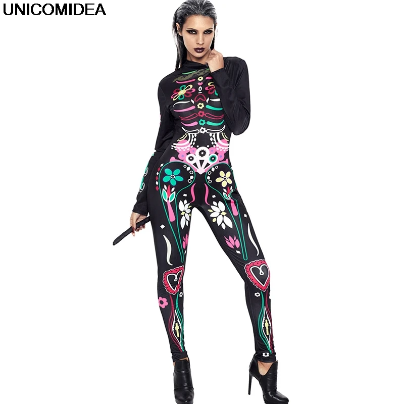 Skeleton Skinny Jumpsuits Women Rompers Halloween Cosplay Bodysuits