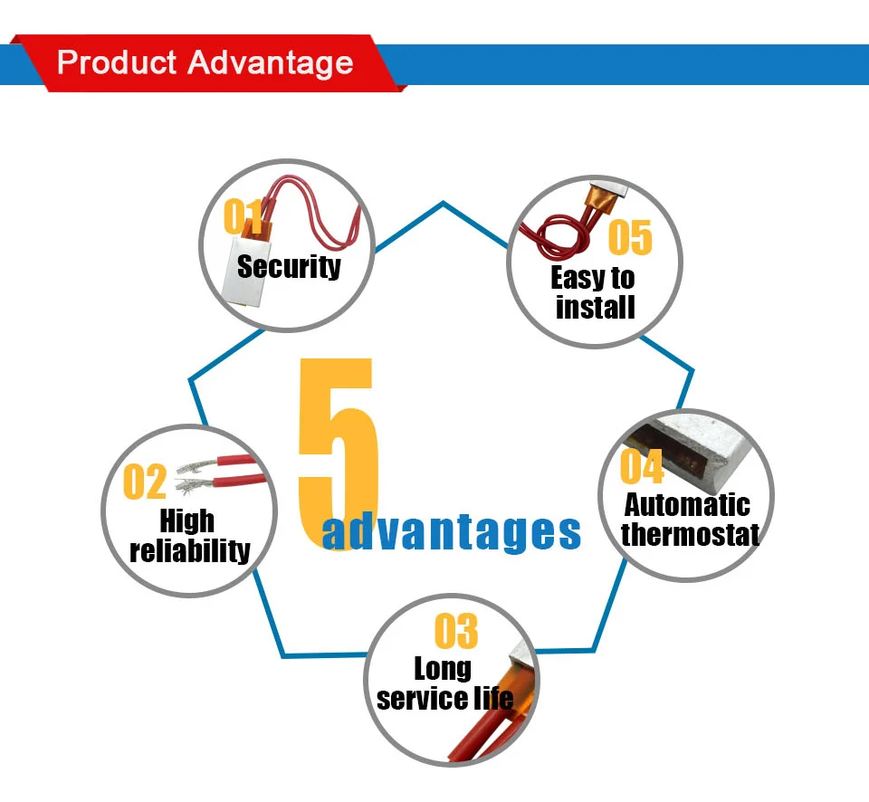 5v, ptc, 25x20x5mm, temperatura constante, 50 100 180 graus