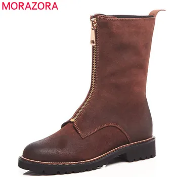 

MORAZORA 2020 top quality suede leather women boots round toe warm autumn winter ankle boots fashion punk boots