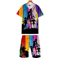 Сейлор Мун 3d модные принты человек 2 Pic основные Прохладный kpop Street Хип Хоп летняя уличная Бейсбол рубашка + короткие штаны наборы для