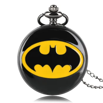 

High Quality Batman Theme Pocket FOB Watch Black Stainless Steel Case Roman Roman Number Design Dial Gift Kids