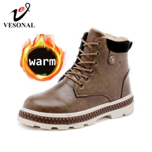 VESONAL/сезон осень-зима; Новинка; кожаные зимние мужские ботинки; обувь в байкерском стиле с мехом и плюшем; теплые классические мужские повседневные ботинки в винтажном стиле