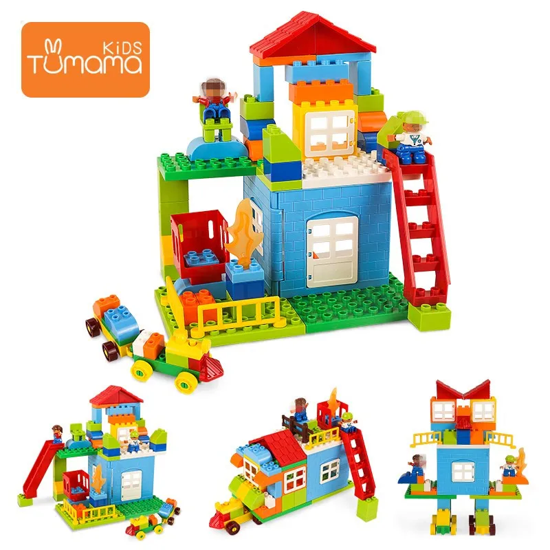 

76PCS DIY City House Roof Robot Big Size Building Blocks Castle Educational Toy For Children Compatible LegoINGlys duploed Slide