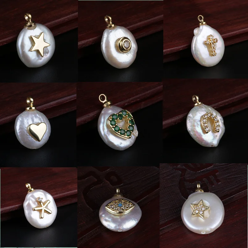 multi shape tiny gold charms coin freshwater pearl bead pendant charm for jewelry making wedding