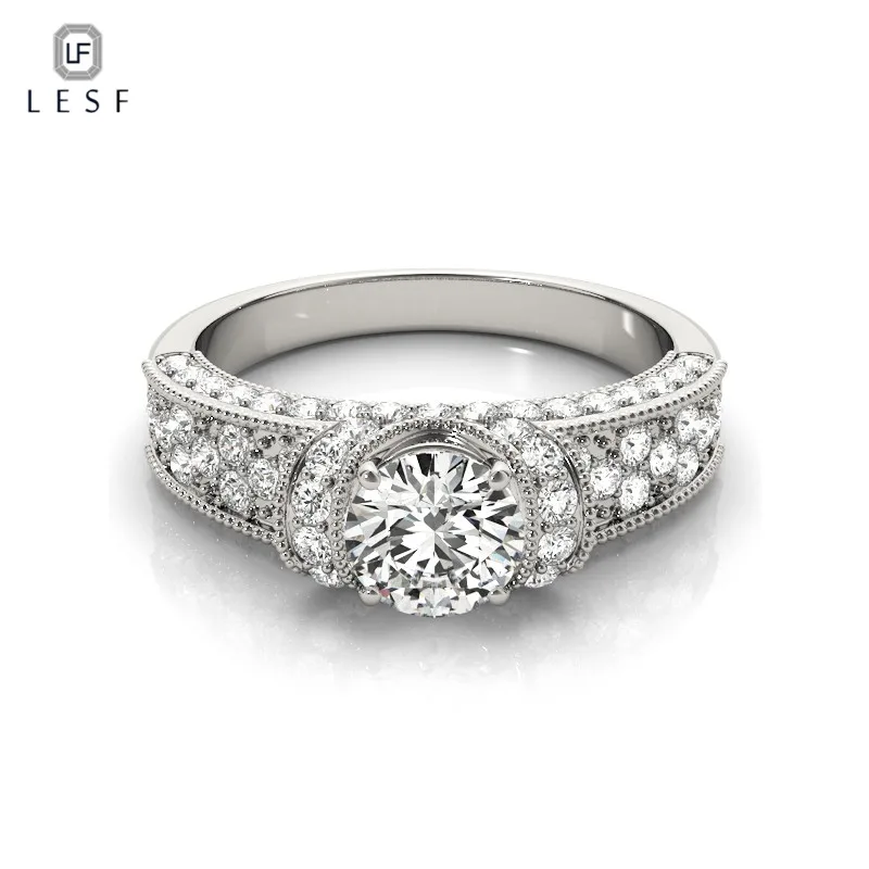 

LESF Luxury 925 Sterling Silver Women Engagement 1 Carat Halo Round Cut Wedding Anniversary Princess Gift customization
