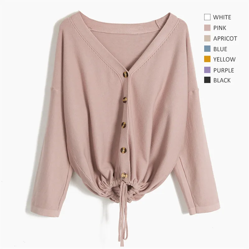 

Women Solid Color Female Outerwear autumn Oversized Sweaters Lady Casual Adjustable drawcord to waist Cardigan Plus Size C-233