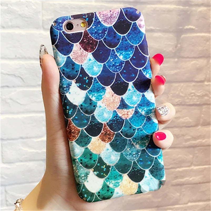 Casestory Lovely Blue Mermaid Fish Scale Hard PC Protective Back Cover Case For iphone 6 6s 7 Plus | Мобильные телефоны и