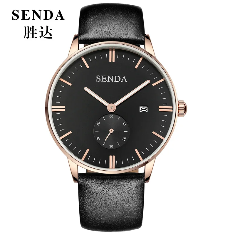 Fashion Men Watch SENDA Casual Watches Men Top Brand Luxury Waterproof Leather Men Wristwatches Quartz Watch