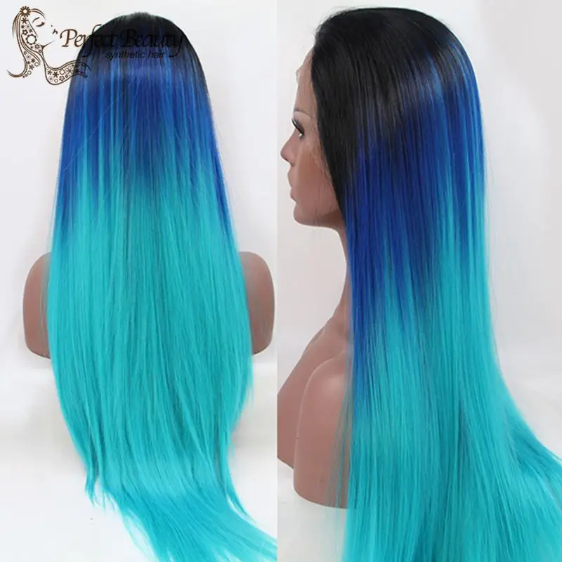 

Cosplay Black to Blue Ombre Wig Long Silky Straight Wig Synthetic Lace Front Wig Heat Resistant Harajuku Wig