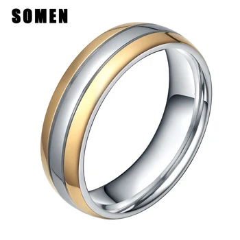 

6MM Gold /Silver Color Titanium Ring Men Engagement Rings Wedding Band Two Tone Dome Polished Women Fashion Jewelry Bijoux
