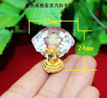 

Furniture accessories Acrylic plastic base handle golden doorknob family gift crystal handles