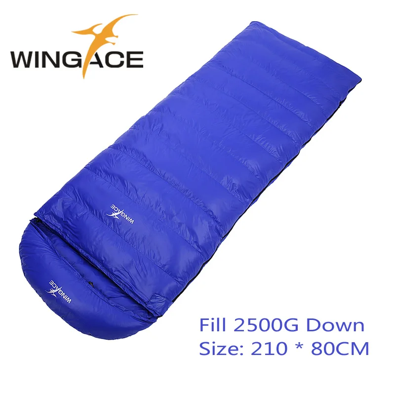 WINGACE Fill 2500 г гусиный пух конверт спальный мешок зимний Сверхлегкий Открытый Отдых Путешествия Туризм взрослый спальный мешок - Цвет: blue fill 2500G
