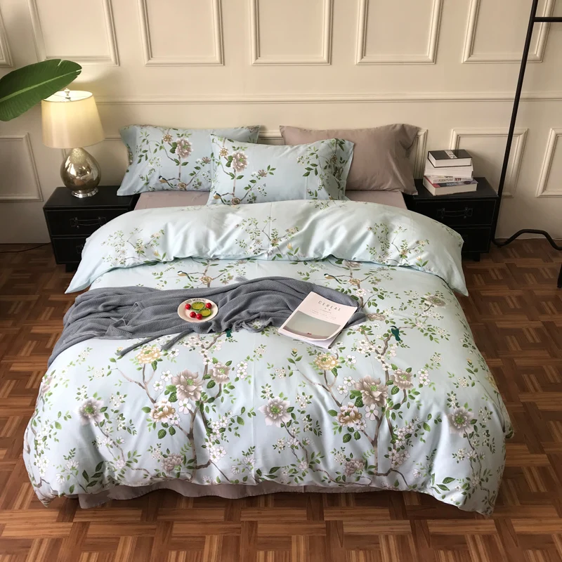 

iDouillet Reactive Flowers Floral Bedding Set 4 pcs 100% Cotton Duvet Cover Bed Flat Sheet and 2 Pillowcases Queen King Size