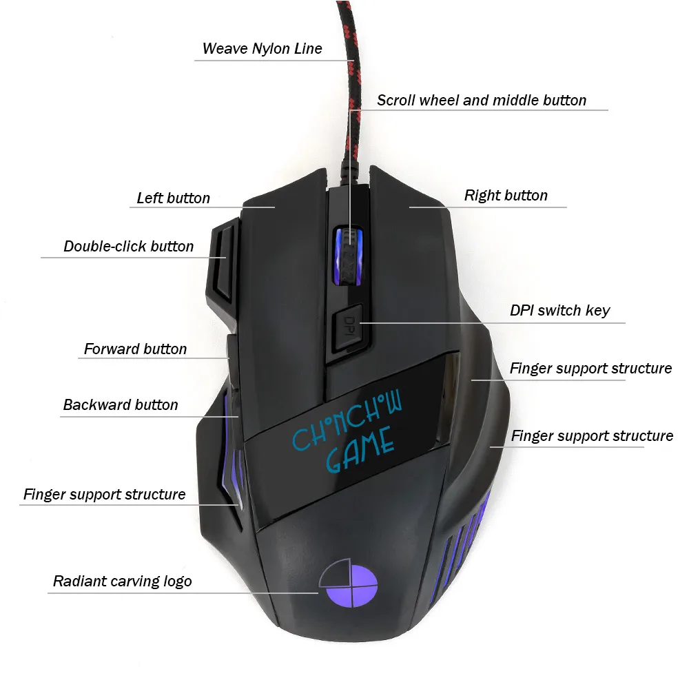Professional Wired Gaming Mouse 7 Button 5500 DPI LED Optical USB Computer Mouse Gamer Cable High 4