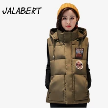 2017 autumn winter women new fashion Slim hooded short cotton vest Female warm small cotton jacket badge pattern Waistcoat