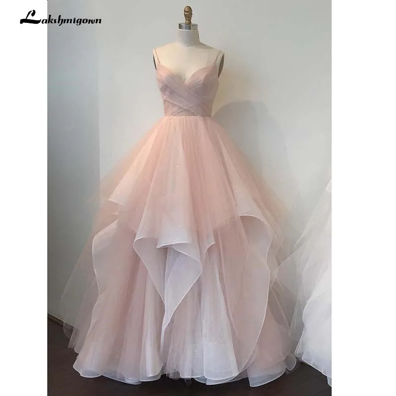 Розовое переднее свадебное платье длиной до пола Свадебные платья тонкие лямки Тюль молния сзади без хвоста Vestido De Noiva