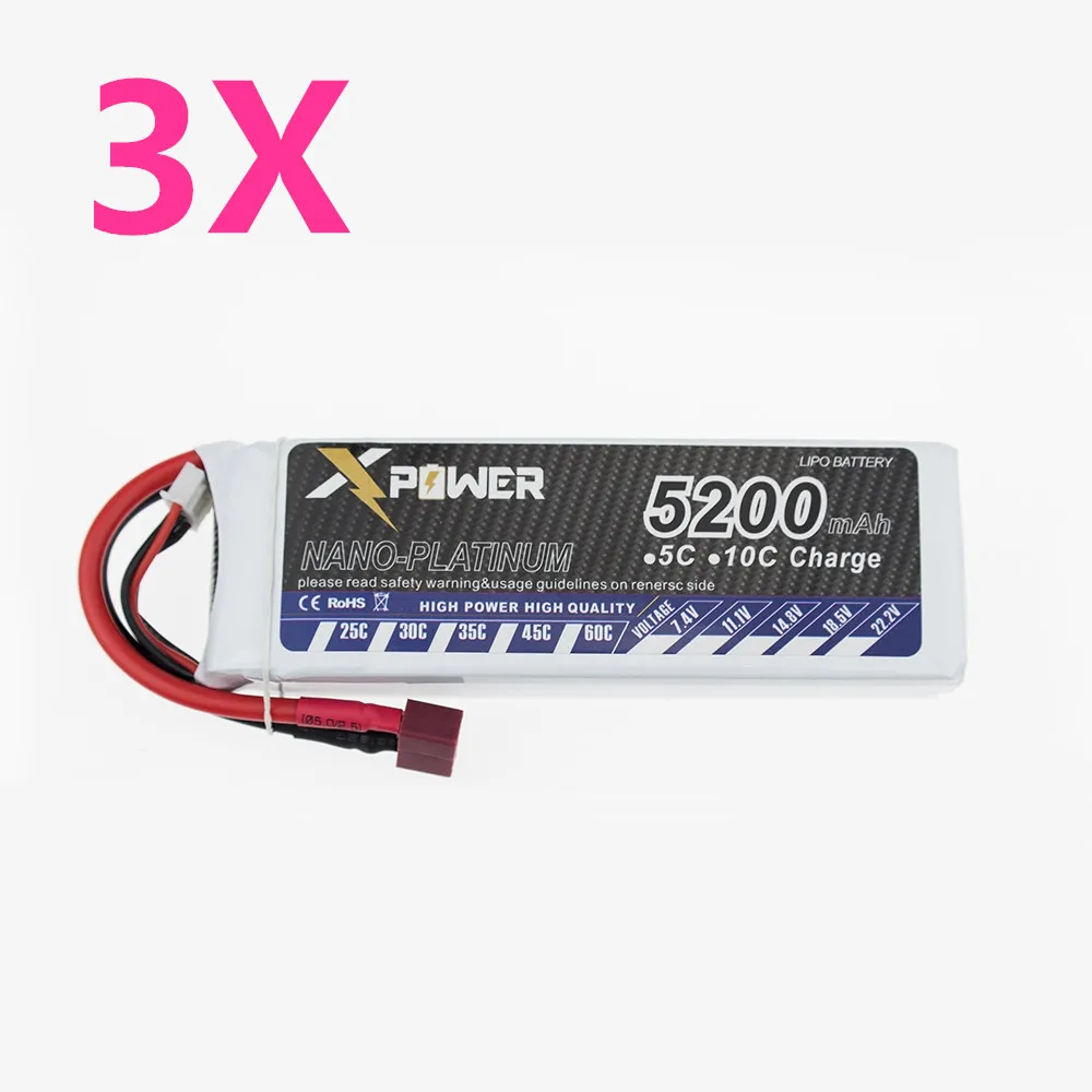 

Hilbert 3pcs T Plug 5200Mah 11.1V 3S 30C Lithium Li-po Battery For DIY Racing RC Helicopter Qudcopter Drone Truck Car Boat parts