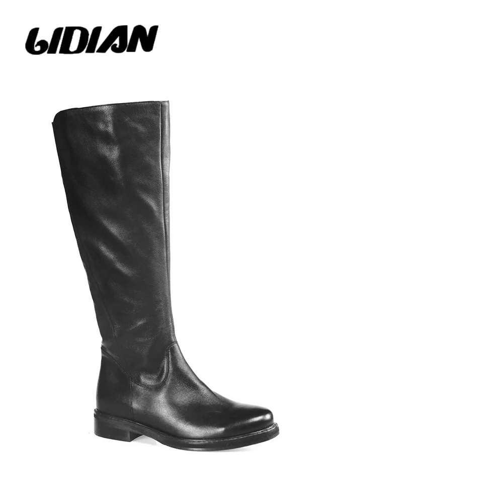 

LIDIAN Fashion Winter boots High Quality Full Grain Leather with elastic low Heels Sboots Round Toe Warm Short Plush Boots H15