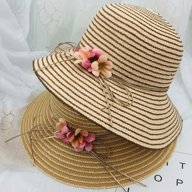 

2019 Summer Fashion Straw Hat for Women Bow Flower Striped Straw Hat Beach Floppy Sun Hat Casual Adult Visors Hat