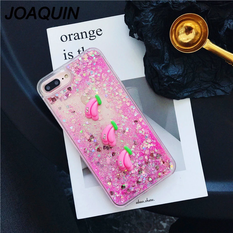 

Interesting pink bananas Case Love Heart Stars Glitter Stars For iPhone 8 X 6 S 7 8 Plus Phone Case Dynamic Liquid Quicksand