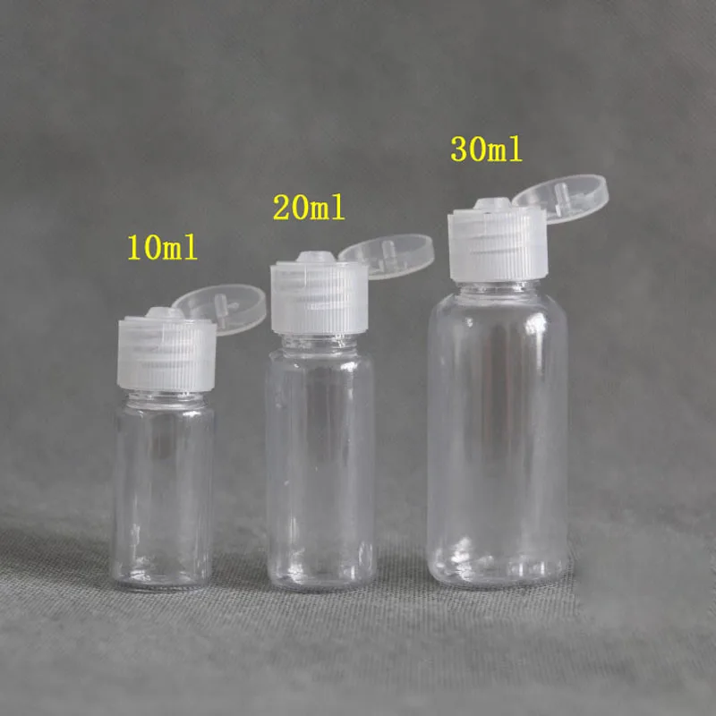 

100pcs 5ml 10ml 20ml 30ml Plastic PET Clear Flip Lid Lotion Bottles Cosmetic Sample Container Travel Liquid Screw cap Fill Vials