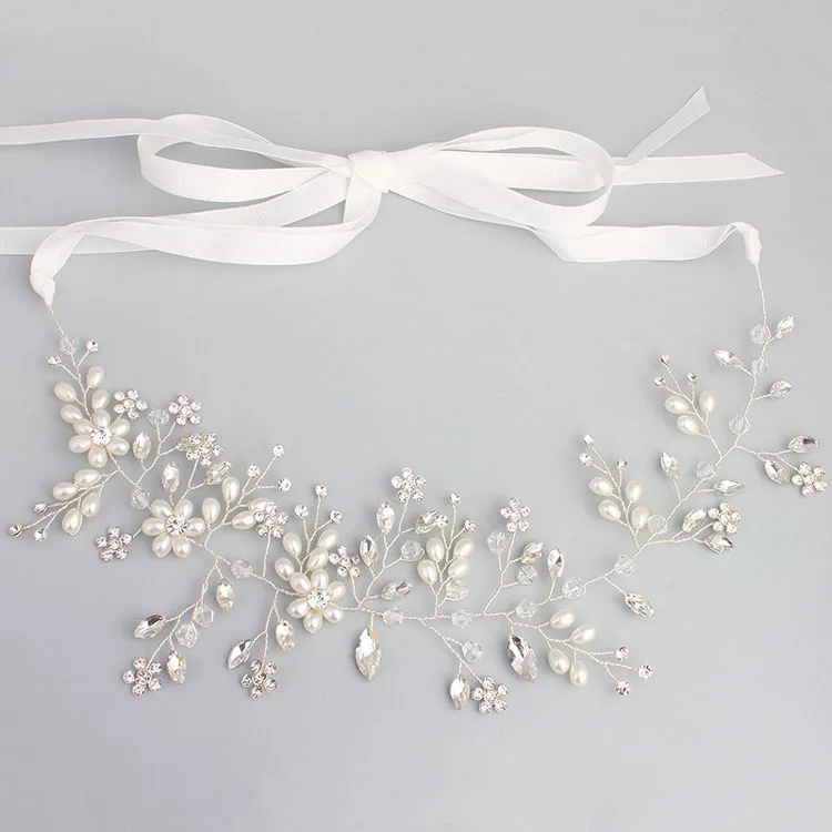 

SLBRIDAL Handmade Wired Rhinestones Crystals Pearls Flower Wedding Tiara Headband Bridal Headband Hair Accessories Bridesmaids