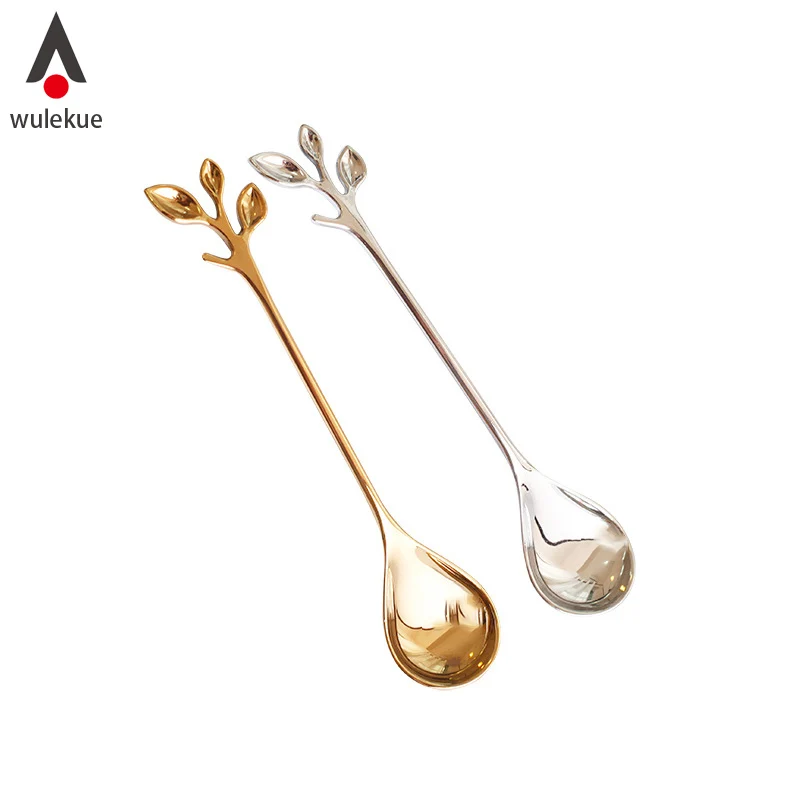 

Stainless Steel Coffee Tea Stiring Twig Spoon Nordic Multifunction Tableware Fruit Fork Kitchen Tools