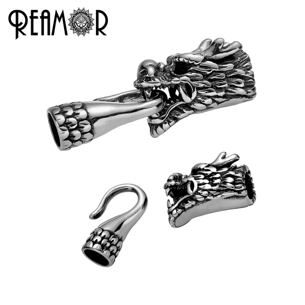 

REAMOR 316l Stainless Steel Dragon Head Connectors fit 6mm Leather Cord Bracelet DIY Metal Clasp Hook Bangle Jewelry Accessories
