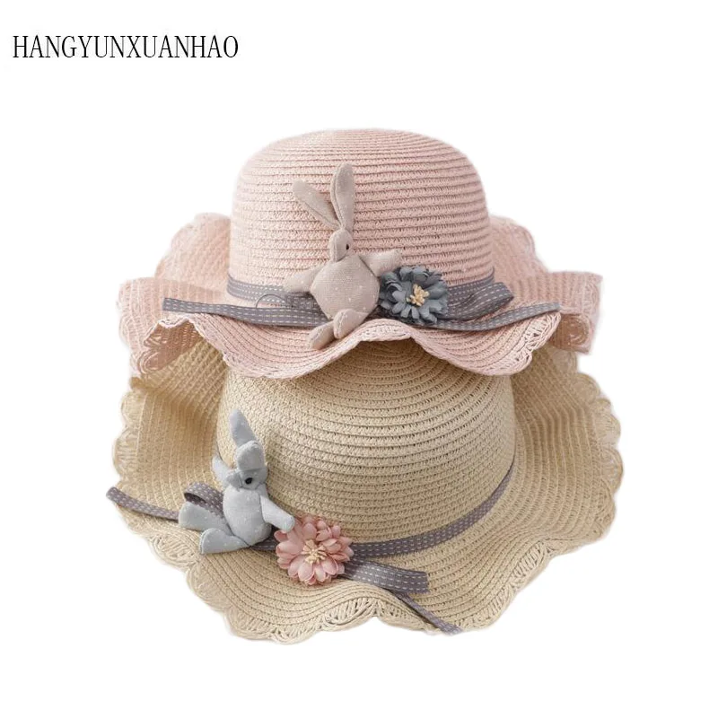 

2018 Girls Summer Hats New Straw Baby Princess Sun Hat With Summer Hat wave Brim Sunbonnet Children Straw Hats