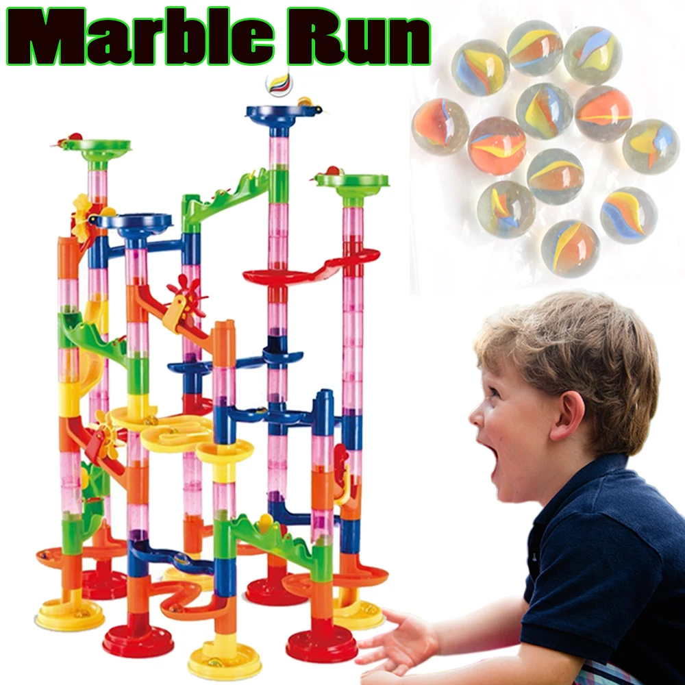 

Marble Run Kids Toy for Children Plastic Modeling Kits DIY Assembly 3D Model Building Blocks with Rolling Pin Balls