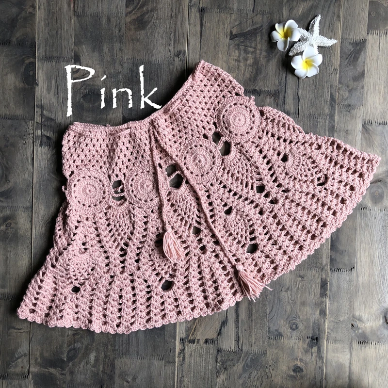 CROCHET BIKINI New Sexy Crochet Beach Skirt Cotton Swimsuit Fused Skirt Casual Beach Running Lace See Through Slim Mini Skirts