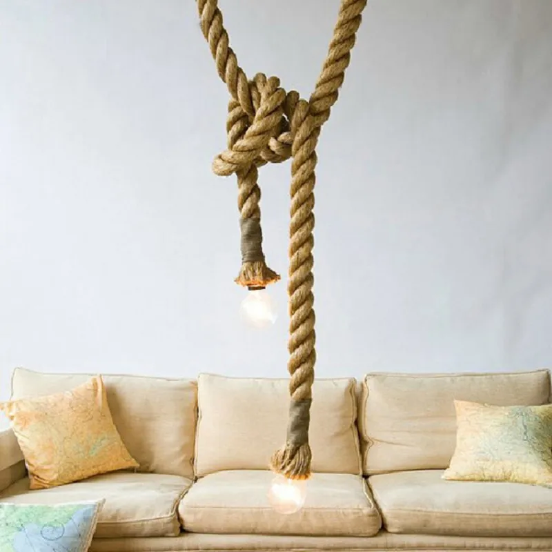 Creative Retro Rope Pendant Lights Loft Vintage Haning Lamp for Bedroom