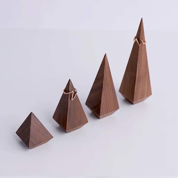  The pyramid Black walnut Ring Display Holder Solid Wood Polishing Smooth Ring Display Stand