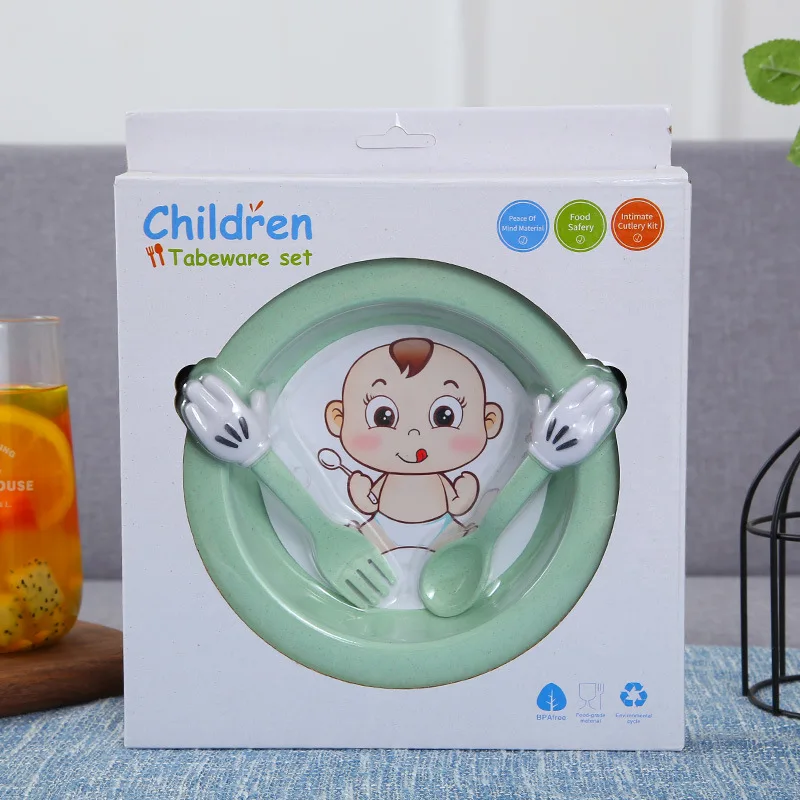 Eco-friendly Wheat Straw Children Dinnerware Set Cartoon Spoon Fork Bowl Combination Baby Learning Feeding Cutlery | Дом и сад