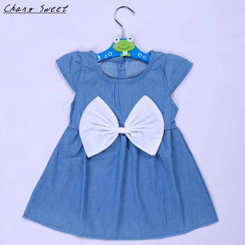 

2019 Summer Toddler Baby Girl Sky Blue Bow Dress Party Dress Baby Short Sleeve Dress