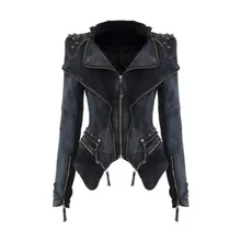 Women Denim Jackets plus size 6XL Tops Autumn winter fashion Coat Rivets zipper For Women Clothing chaquetas mujer high quality