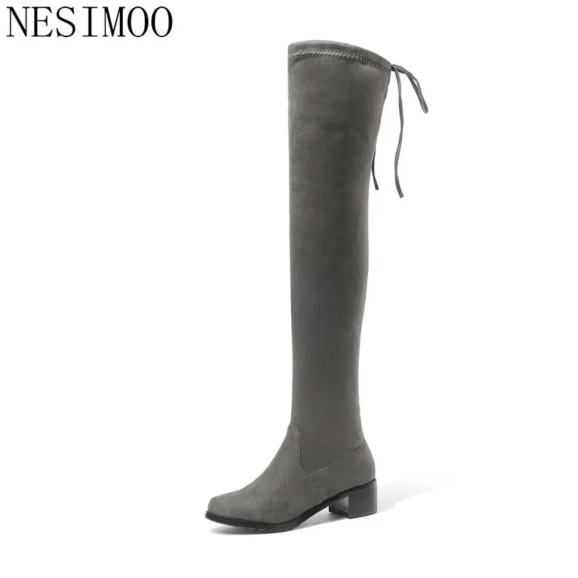 

NESIMOO 209 Winter New Arrivals Women Square Heel Pointed Toe Fashion Over The Knee Boots Women Shoes Women Boots Size 34-43