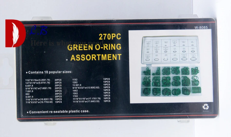 270 шт. уплотнительное кольцо комплект 18 размеров зеленый Метрическая Нитриловая Резина ассортимент инструмент Пейнтбольный комплект уплотнительное кольцо коробка резиновая шайба