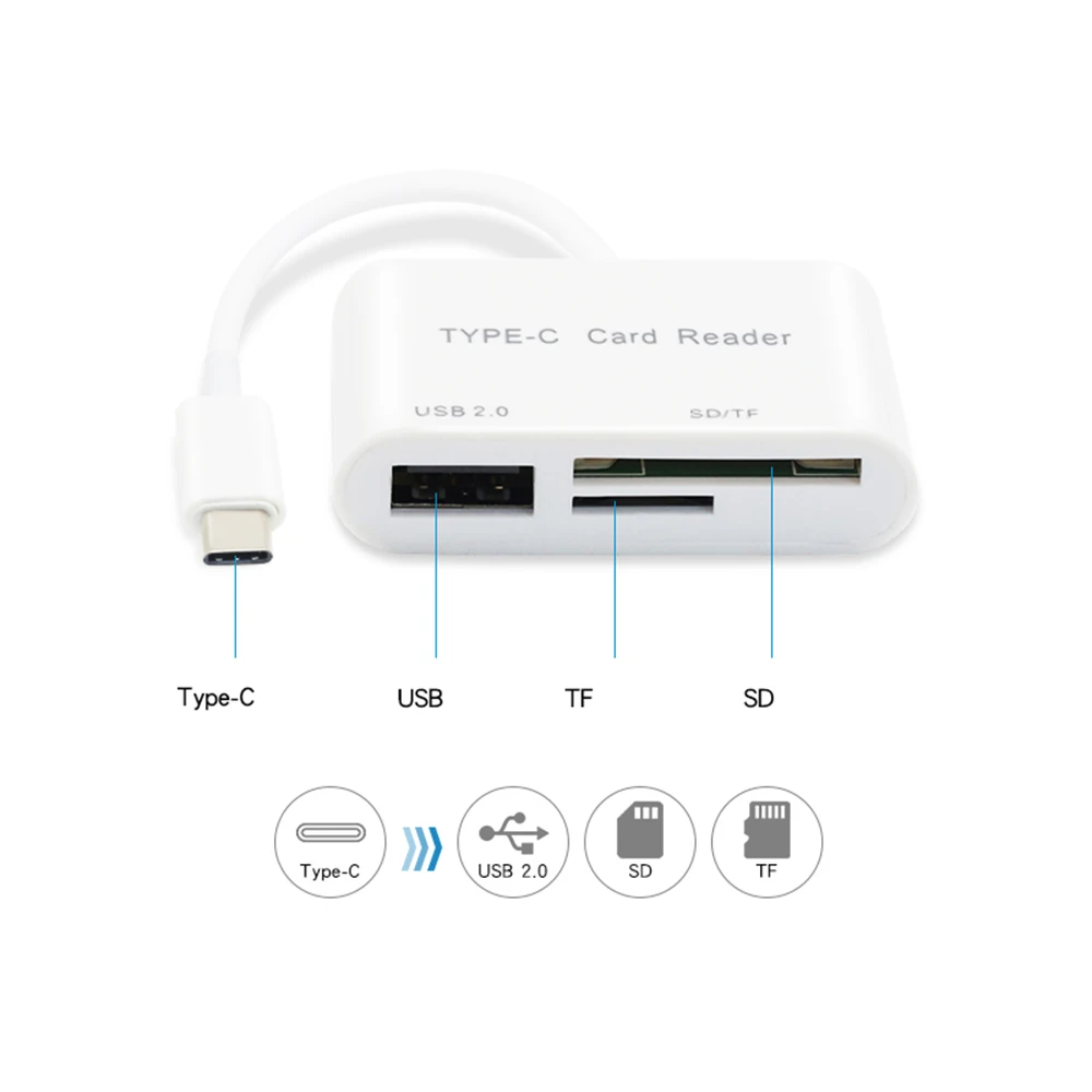 3 в 1 USB кард ридер адаптер type C кабель SD/Micro SD TF подключение камеры смарт карта
