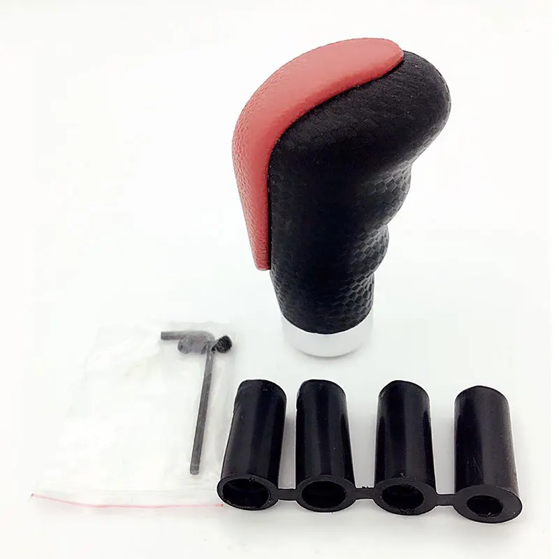 Black Red leather Aluminum Car Gear Shift Knob Shifter Lever Universal