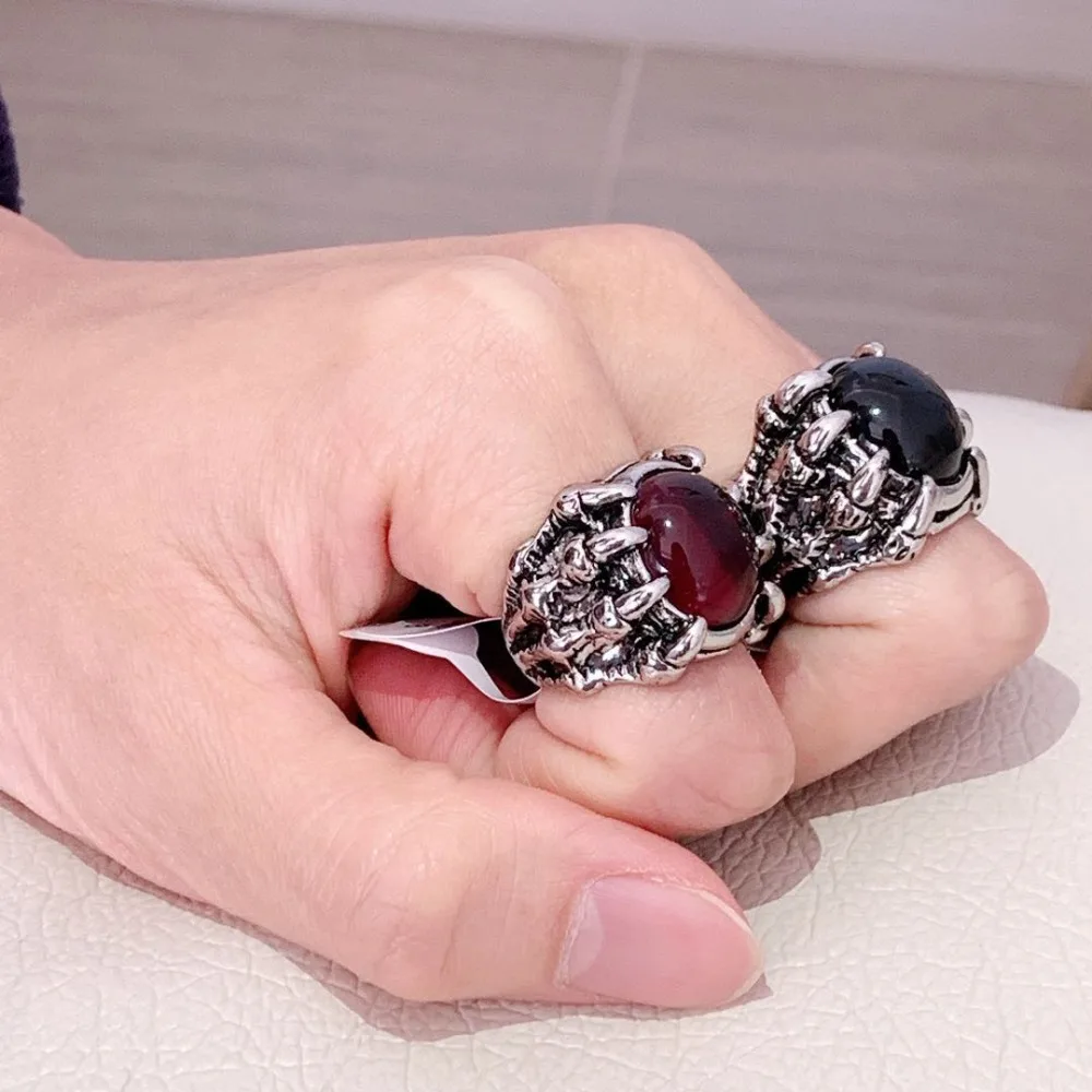 Винтажное мужское кольцо HNSP с красным и черным опалом|finger ring|ring forrings for men |