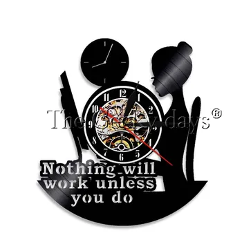 

1Piece Maya Angelou Workout Quotes LED Wall Art Nothing Will Work Unless You Do Led Light Wall Clock Vintage Vinyl Record