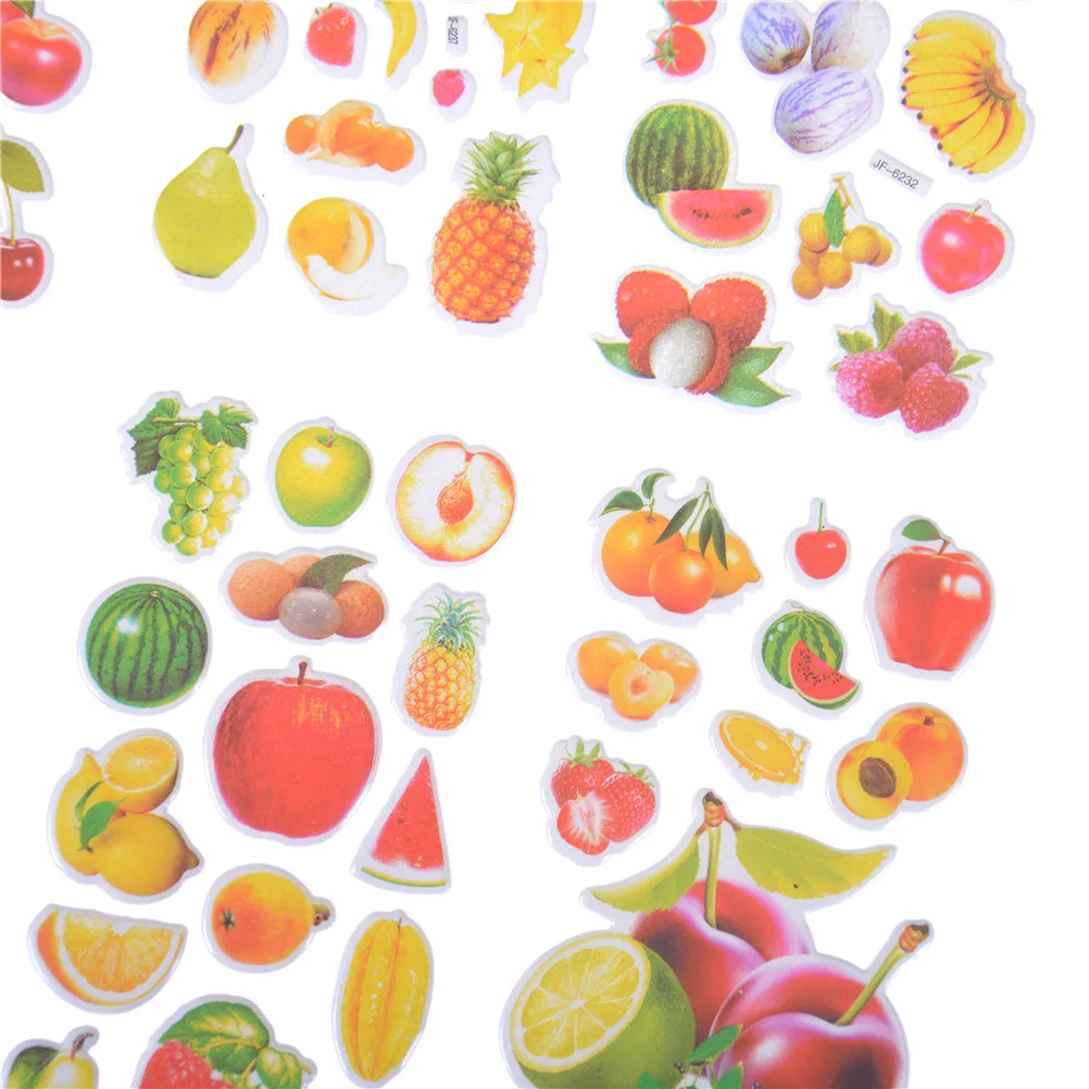 6 Sheets Real Fruits Fruitage Greens Pear Banana Grapes Scrapbooking Bubble Stickers Emoji Reward Kids Toys Wholesale