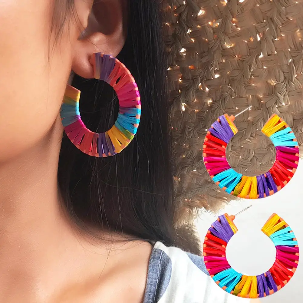 Женские серьги-обруч из ротанга в форме радуги Boho | Украшения и аксессуары